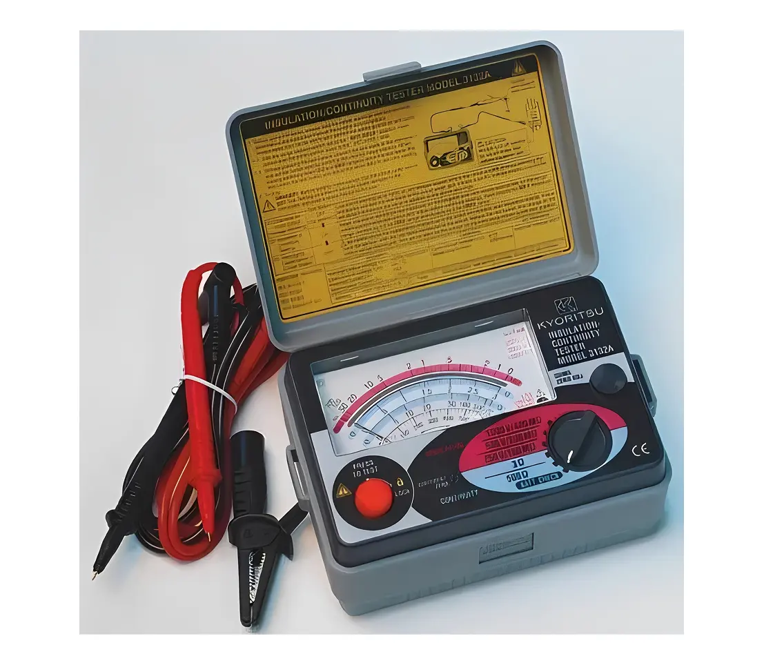 Open multimeter showing dials and probes